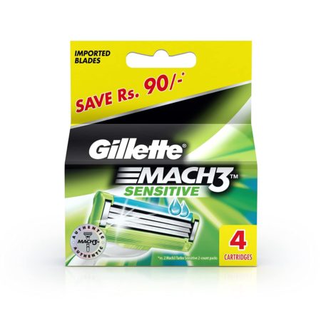 Gillette Mach3 - Sensitive Manual Shaving Razor Blades Cartridge, 4 pcs