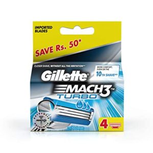 Gillette Mach3 Turbo Manual - Shaving Razor Blades Cartridge, 4 pcs
