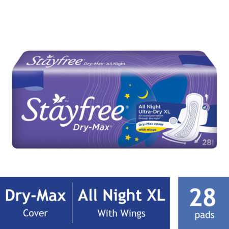 STAYFREE Dry-Max All Night Ultra - Thin Sanitary Pads With Wings - XL, 28 Pads