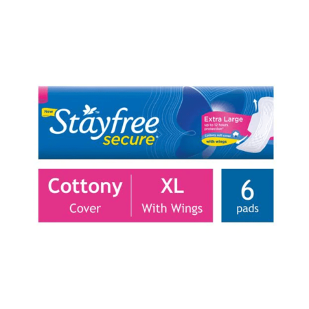 STAYFREE Sanitary Pads - Secure Xl Cottony Soft with Wings, 6 pads