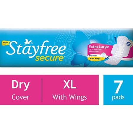 STAYFREE Sanitary Pads - Secure Xl Dry Cover, with Wings, 7 Pads