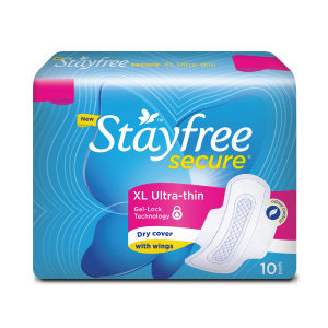 STAYFREE Sanitary Pads - Secure Xl Ultra - Thin with Wings, 10 pads