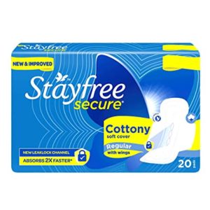 STAYFREE Secure Cottony Soft Sanitary Pads With Wings, 20 Pcs Pads