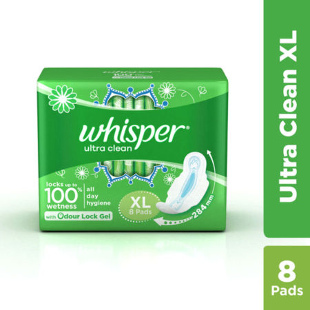 Whisper Sanitary Pads - Extra Large Wings Ultra, 8 pcs