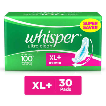 Whisper Sanitary Pads - Ultra Clean XL+ Wings, 30 pcs Pouch