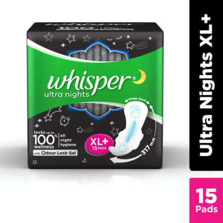 Whisper Sanitary Pads - Ultra Nights XL+ Wings, 15 Pads