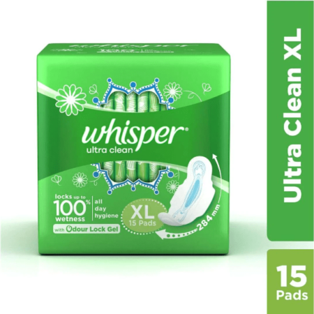 Whisper Sanitary Pads - XL Wings Ultra Clean, 15 Pads