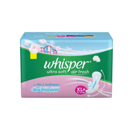 Whisper Ultra Soft Air Fresh Sanitary Pads - XL Plus, 30 pcs