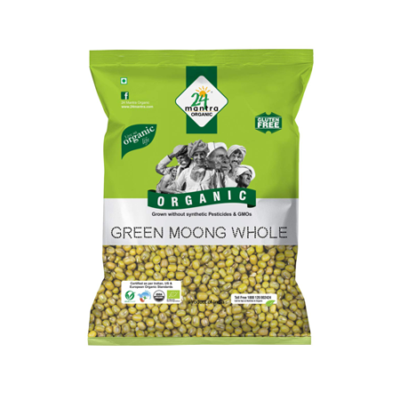 24 Mantra Organic - Green Moong Dal Whole, 1 kg Pouch